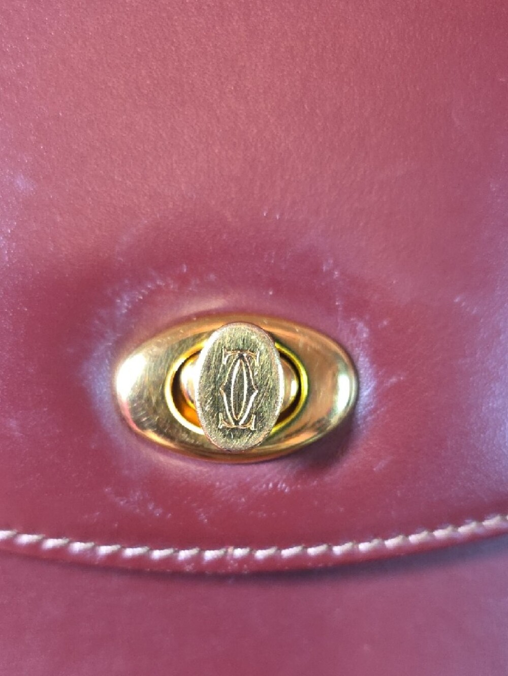 Vintage Cartier Burgundy Leather Crossbody Bag with Gold Turn-Lock - Picture 2 of 16